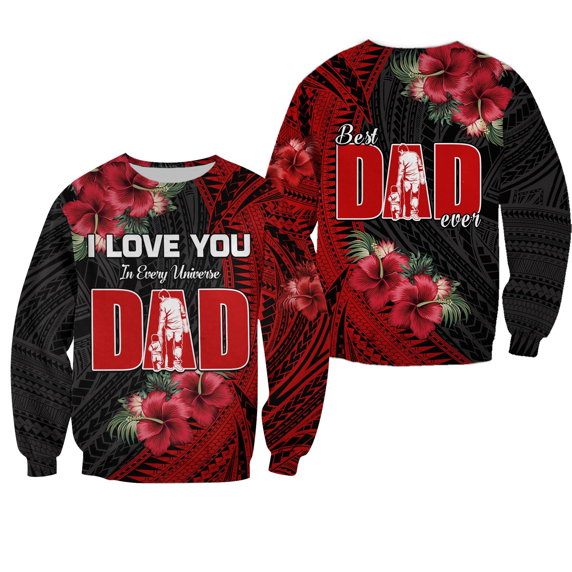 Happy Fathers Day Sweatshirt Polynesian Best Dad Ever LT13 Unisex Red - Polynesian Pride