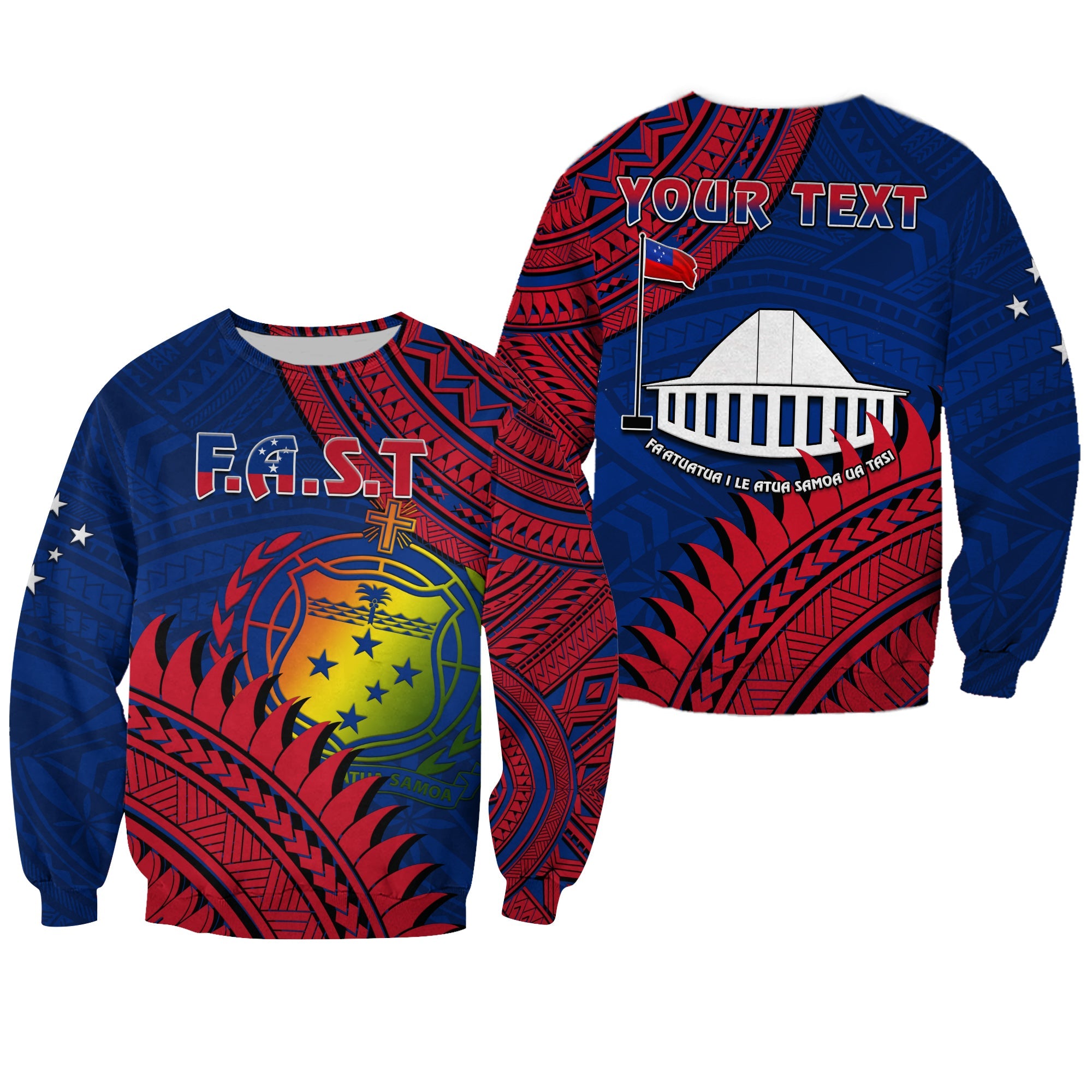 (Custom Personalised) F.A.S.T Samoa Sweatshirt Samoan Coat Of Arms Polynesian Pattern LT14 Unisex Blue - Polynesian Pride