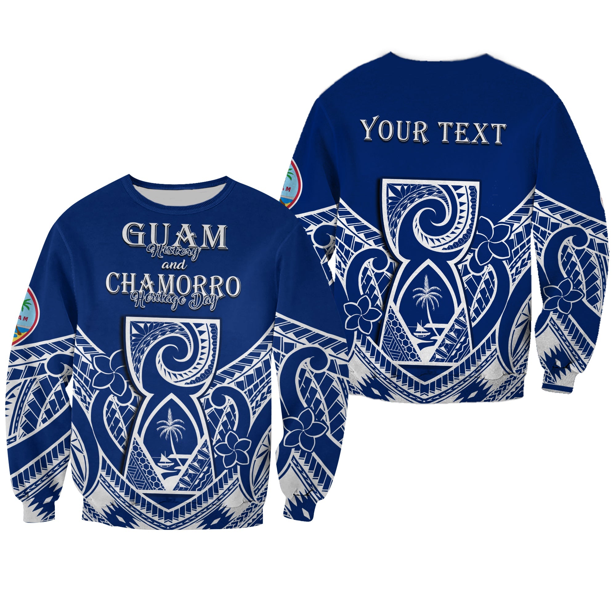 (Custom Personalised) Guam History and Chamorro Heritage Day Sweatshirt Latte Stone Polynesian LT14 Unisex Blue - Polynesian Pride