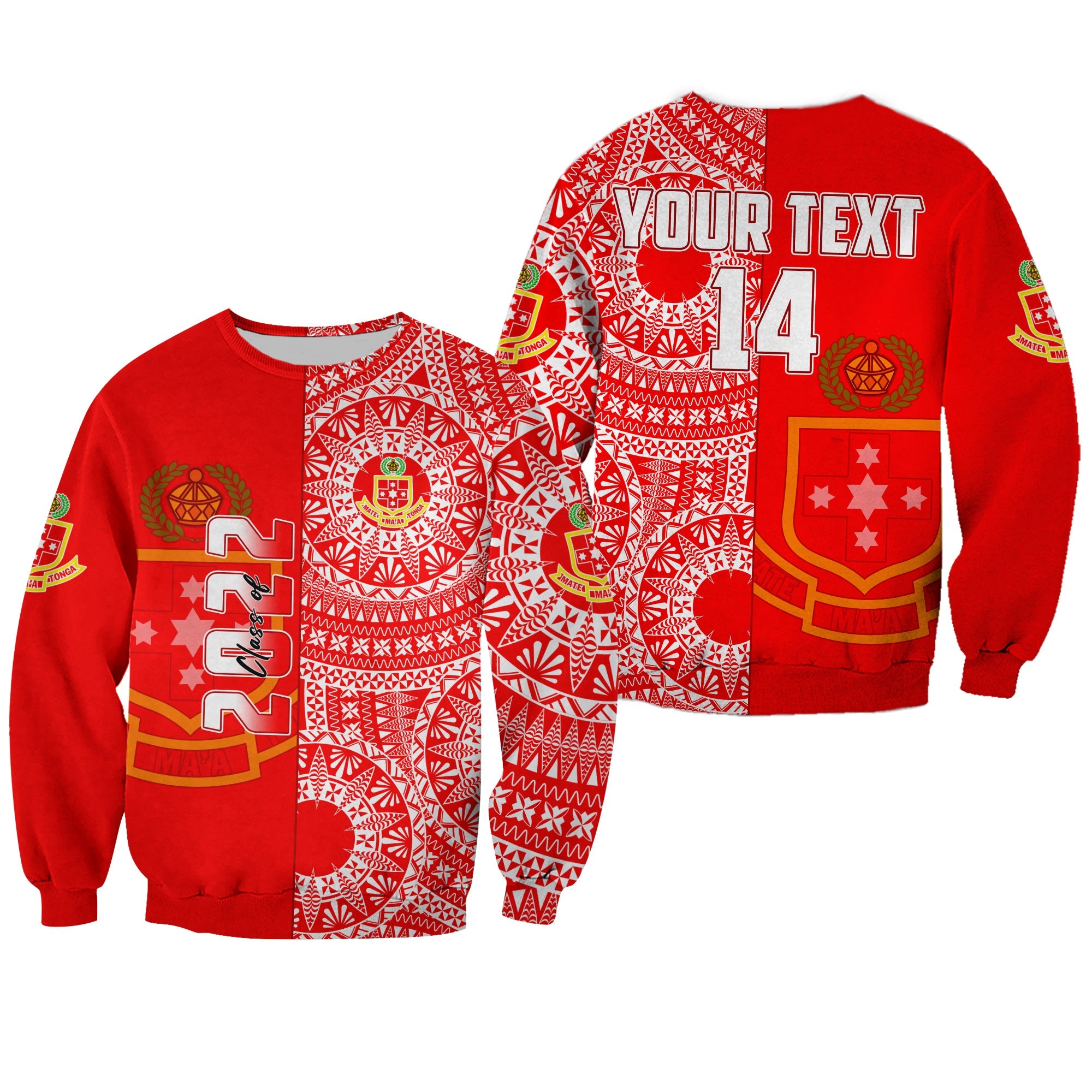 (Custom Text And Number) Kolisi Tonga High School Sweatshirt Class Of Year Tongan Ngatu Pattern LT14 Unisex Red - Polynesian Pride