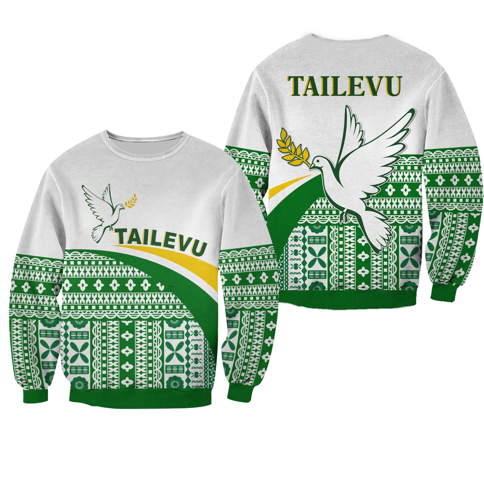 Tailevu Rugby Sweatshirt Fiji Rugby Tapa Pattern White LT13 Unisex White - Polynesian Pride