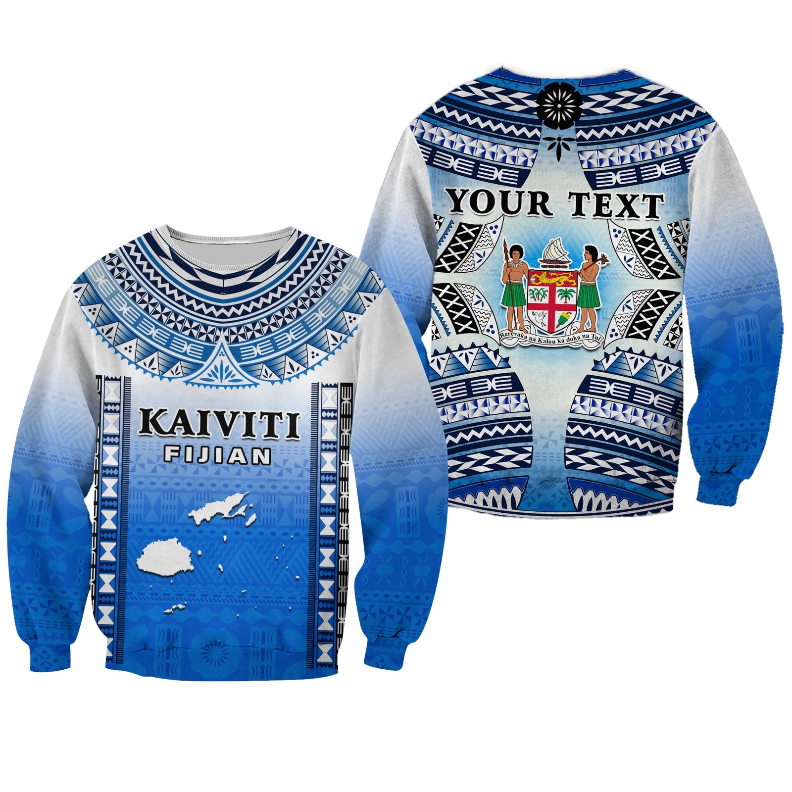 Personalised Fiji Sweatshirt Kaiviti Fijian Special Tapa Pattern LT14 Unisex Blue - Polynesian Pride