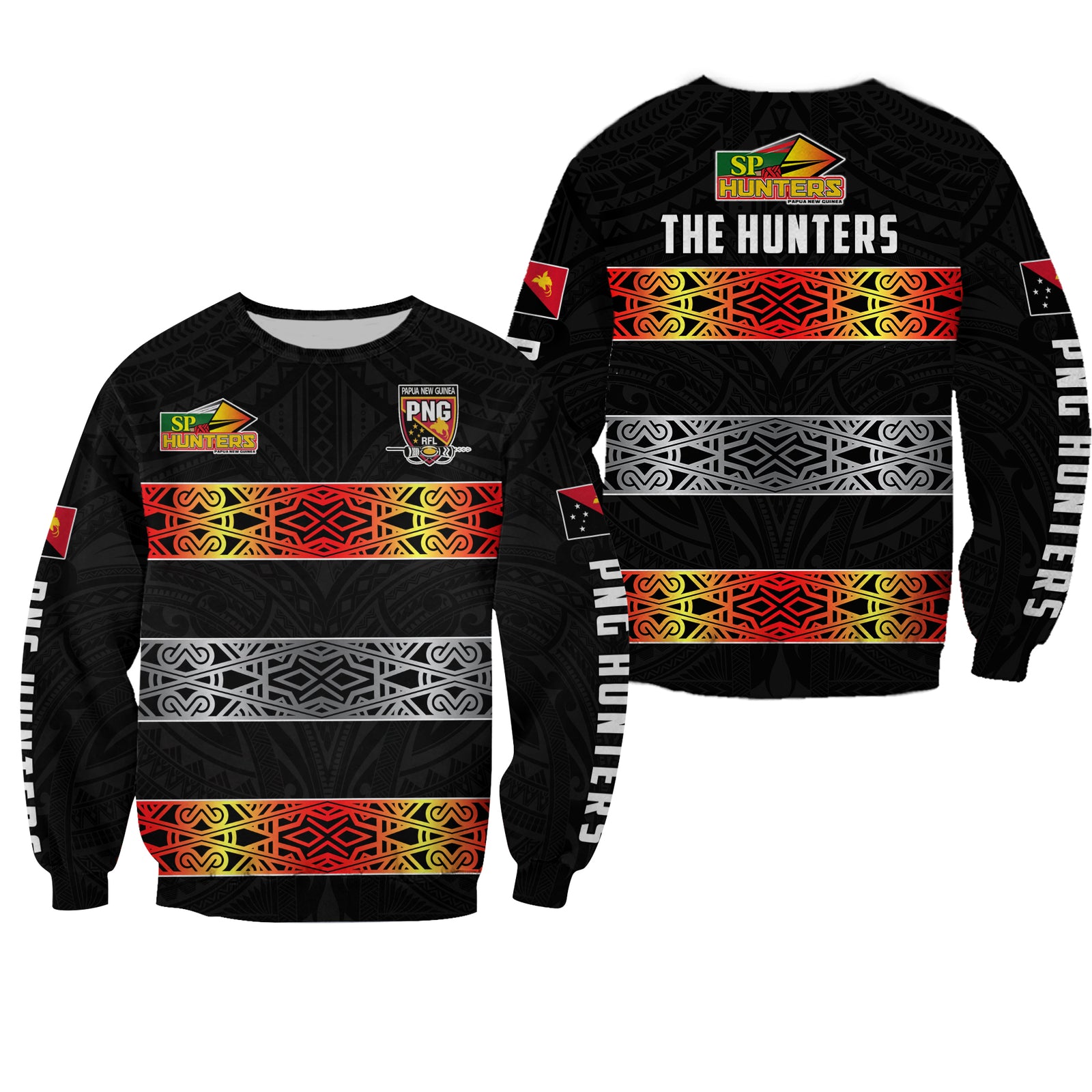 The Hunters PNG Sweatshirt Papua New Guinea Hunters Rugby LT13 Unisex Black - Polynesian Pride