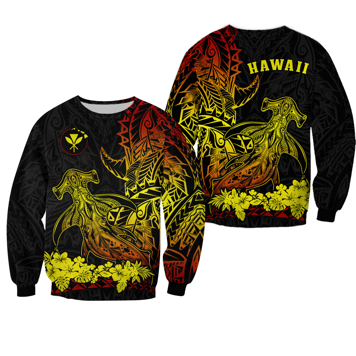 Hawaii Polynesian Sweatshirt Wild Hammerhead Sharks Fresh Life LT13 Unisex Black - Polynesian Pride