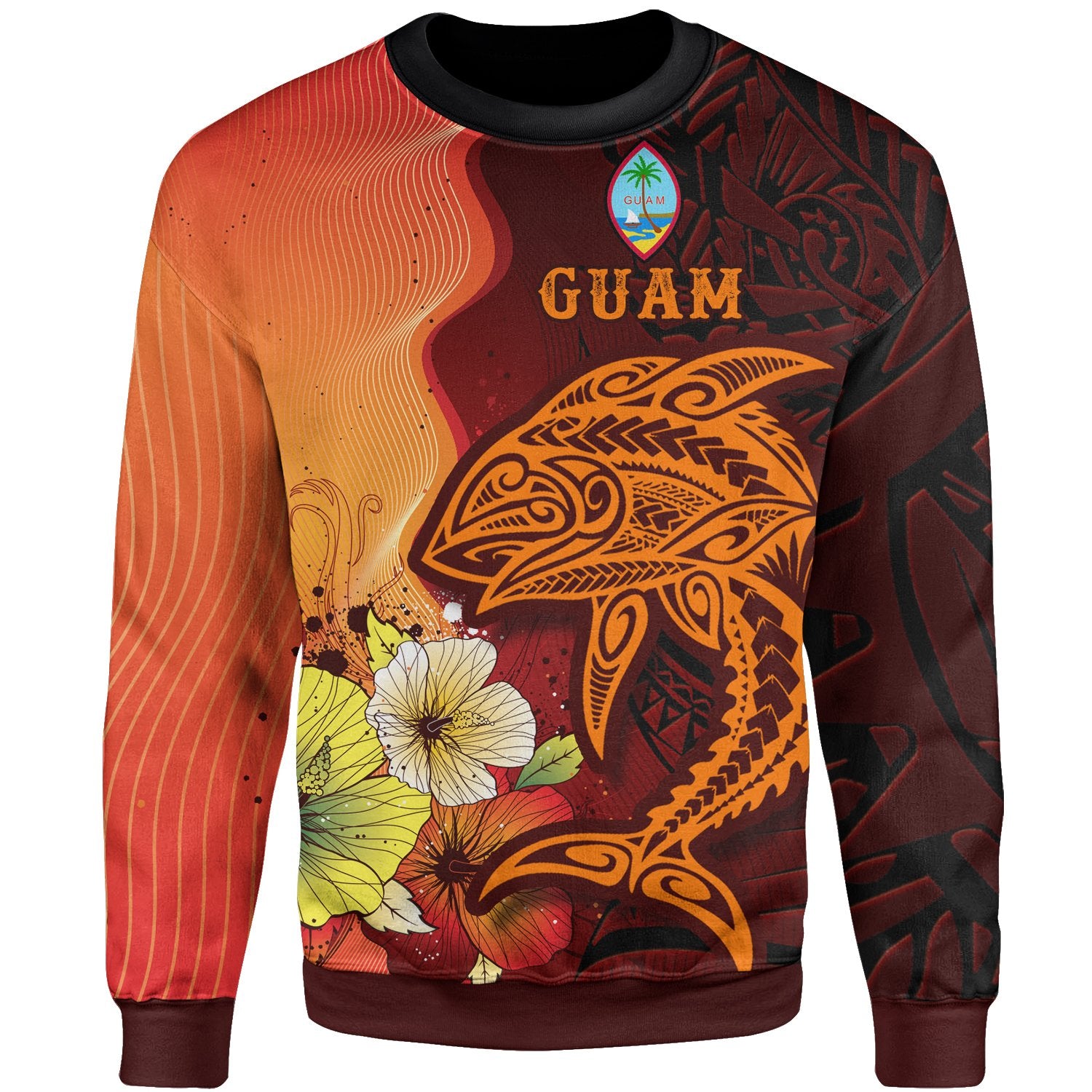 Guam Sweater - Tribal Tuna Fish Unisex Orange - Polynesian Pride