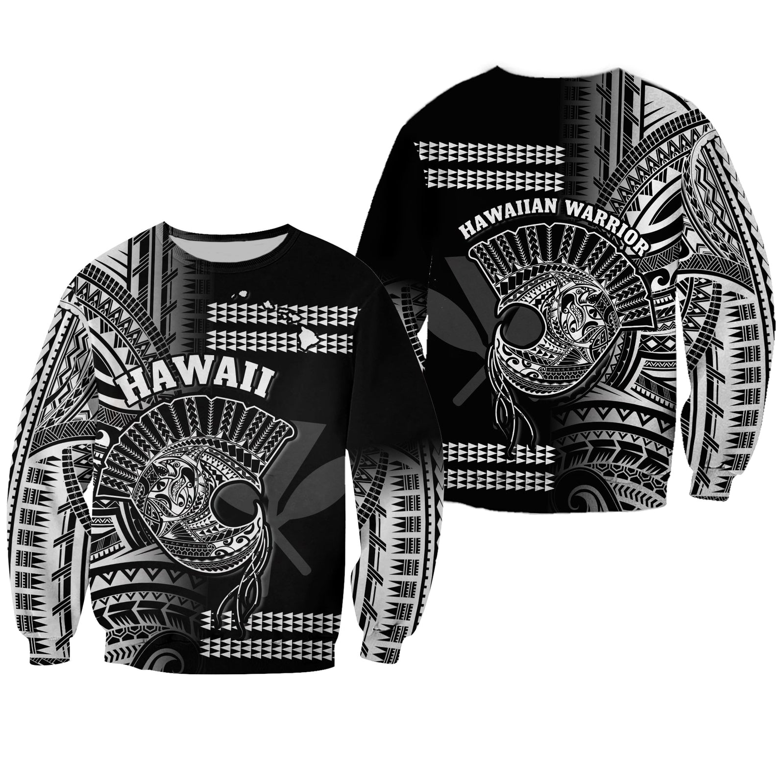 Hawaii Sweatshirt Kakau Warrior Helmet Gradient White Polynesian LT14 Unisex White - Polynesian Pride