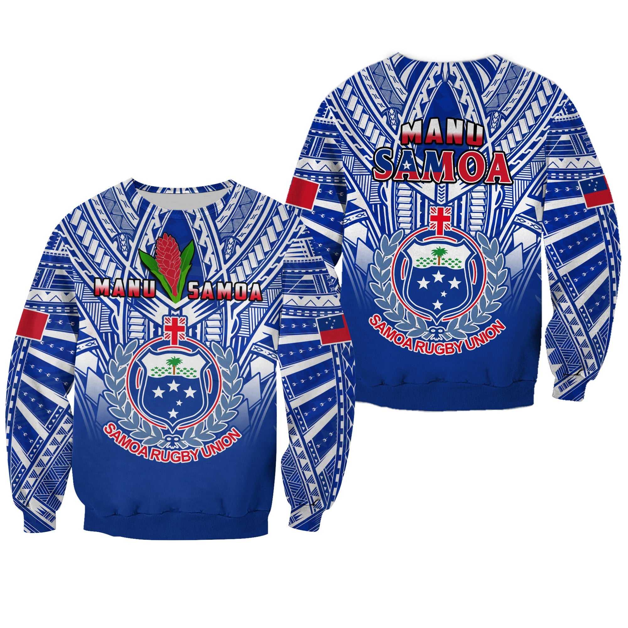 Samoa Rugby Sweatshirt Manu Samoa 7s Ginger Blue Polynesian LT14 Unisex Blue - Polynesian Pride