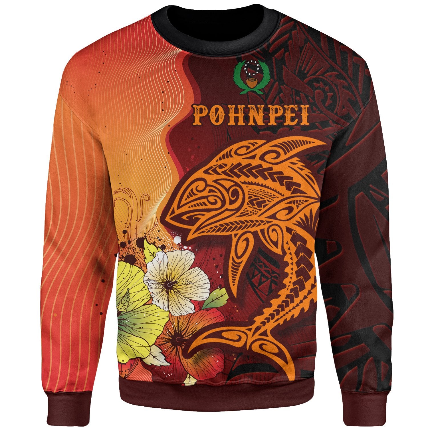 Pohnpei Sweater - Tribal Tuna Fish Unisex Orange - Polynesian Pride