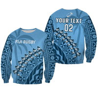 (Custom Text And Number) Fiji Tapa Rugby Sweatshirt Fijian Cibi Dance Tapa Pattern Blue LT14 Unisex Blue - Polynesian Pride