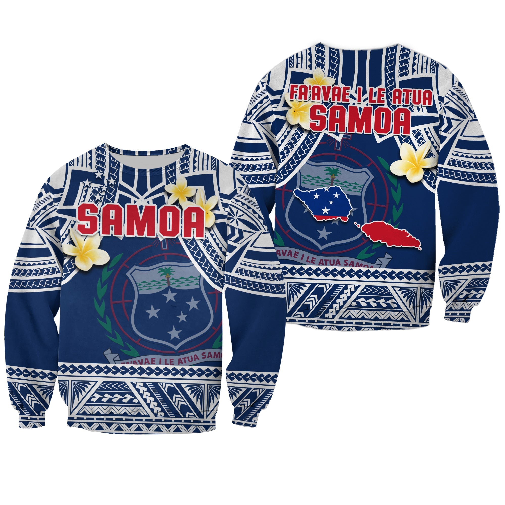 Samoa Sweatshirt Samoan Plumeria Flowers Mix Polynesian Pattern LT14 Unisex Blue - Polynesian Pride