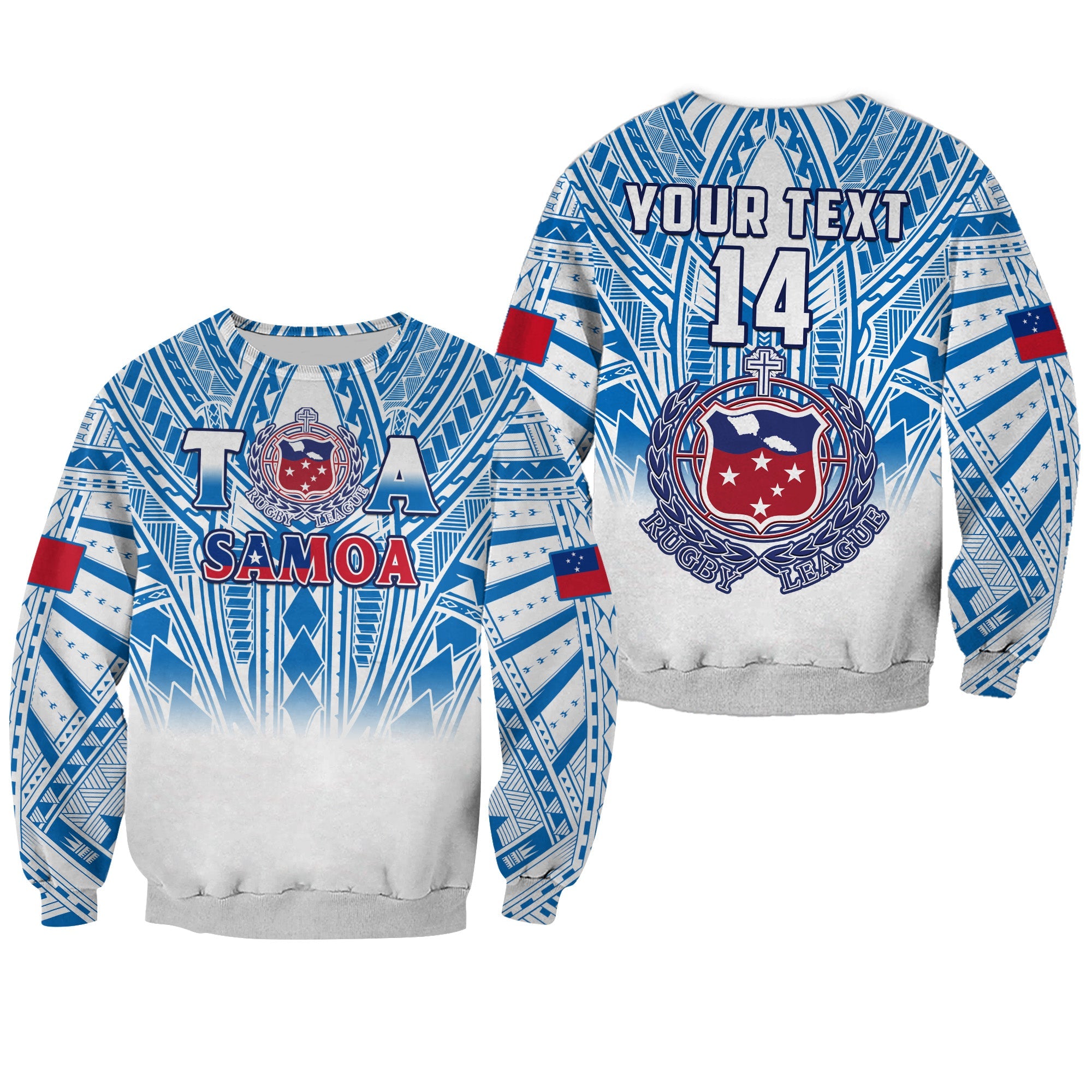 (Custom Text And Number) Samoa Rugby Sweatshirt Personalise Toa Samoa Polynesian Pacific White Version LT14 Unisex White - Polynesian Pride