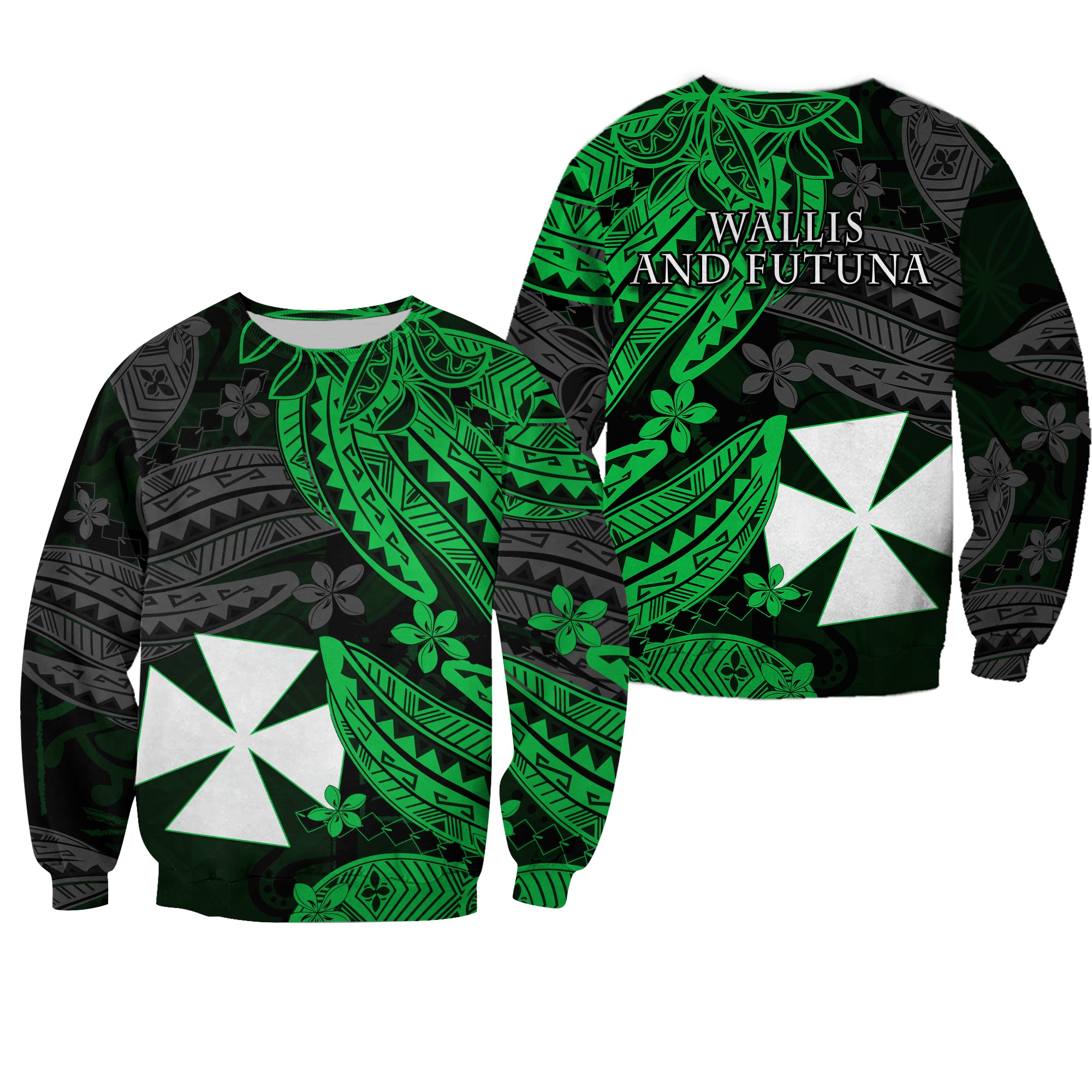 Wallis and Futuna Sweatshirt Enjoy Polynesian Flowers Version Green LT13 Unisex Green - Polynesian Pride