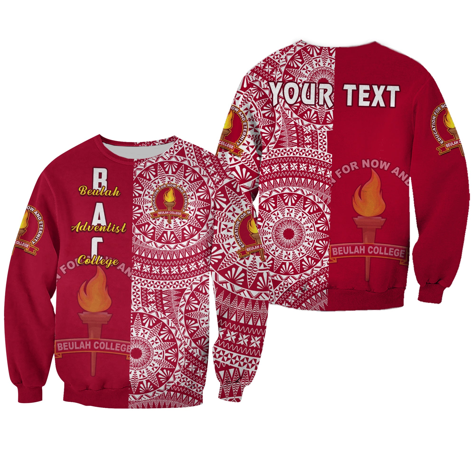 (Custom Personalised) Beulah Tonga College Sweatshirt Tongan Ngatu Pattern LT14 Unisex Maroon - Polynesian Pride