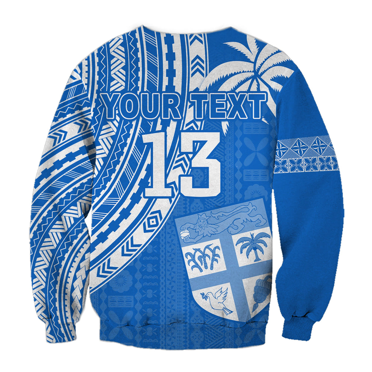 (Custom Text and Number) Fiji Rugby Sevens Sweatshirt Fijian 7s Tapa Polynesian Blue Ver.01 LT13 - Polynesian Pride