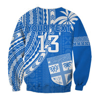 (Custom Text and Number) Fiji Rugby Sevens Sweatshirt Fijian 7s Tapa Polynesian Blue Ver.01 LT13 - Polynesian Pride