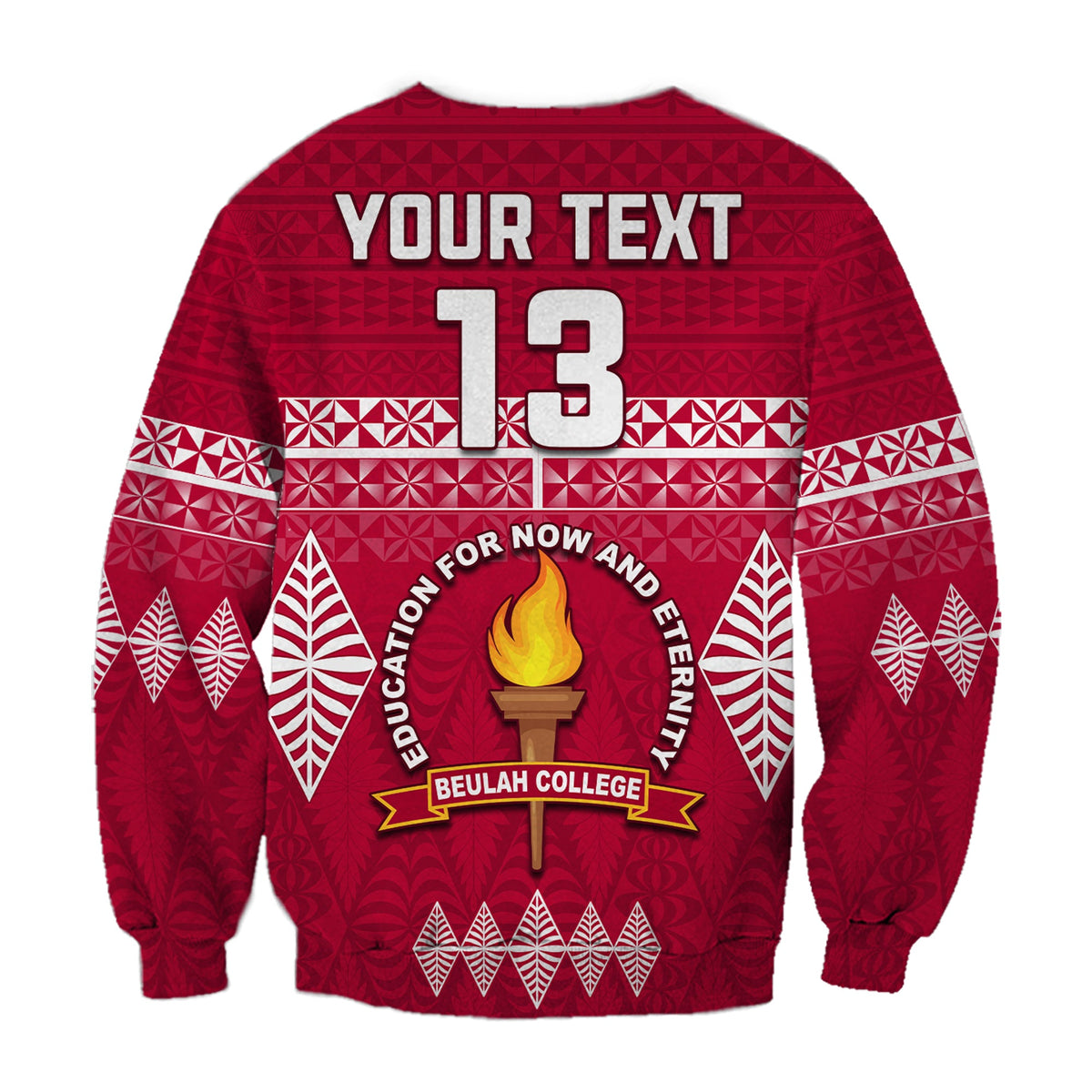 (Custom Text and Number) Beulah College Sweatshirt Ngatu Pattern Tonga LT13 - Polynesian Pride