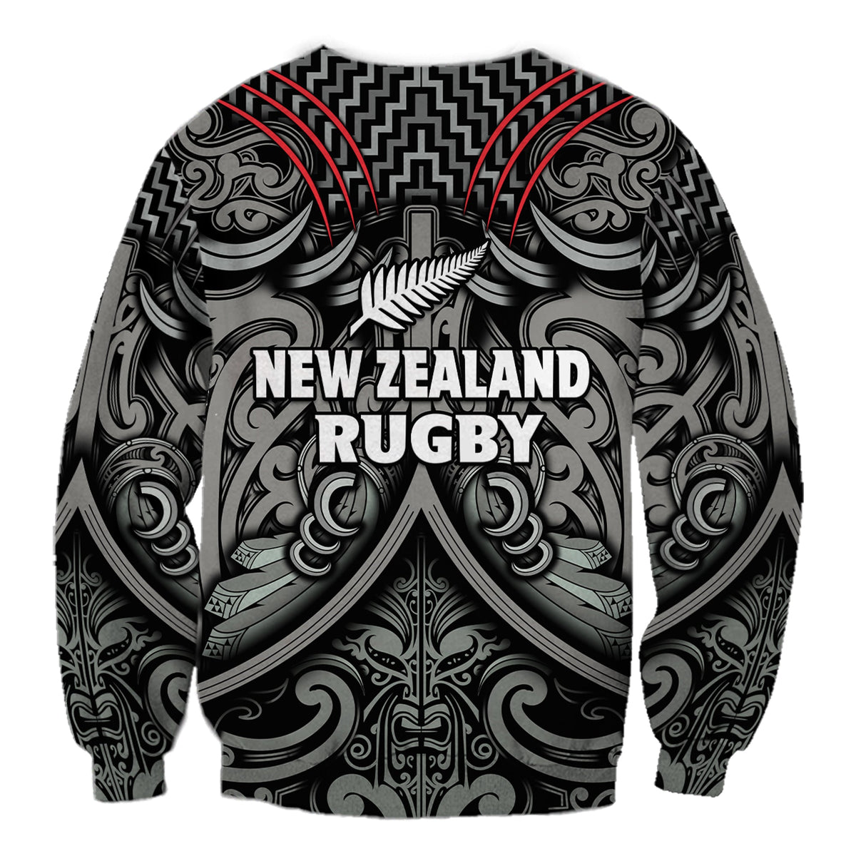 New Zealand Silver Fern Rugby Sweatshirt All Black NZ Maori Pattern LT13 - Polynesian Pride