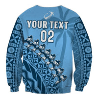(Custom Text And Number) Fiji Tapa Rugby Sweatshirt Fijian Cibi Dance Tapa Pattern Blue LT14 - Polynesian Pride