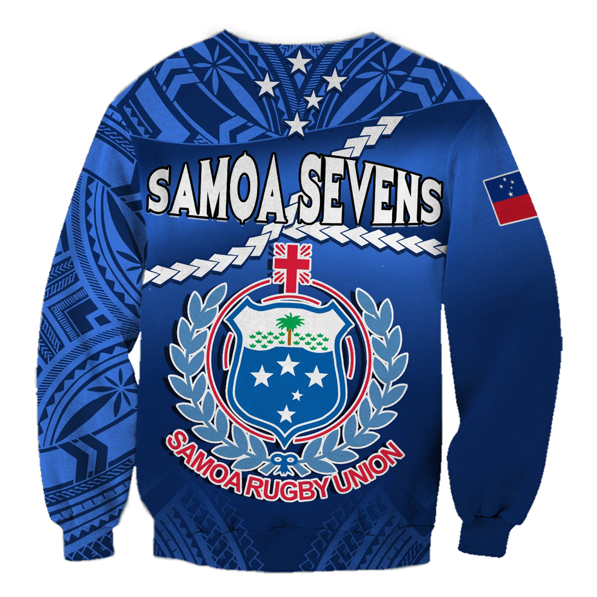 Samoa Rugby Sweatshirt Manu Samoa Polynesian Hibiscus Blue Style LT14 - Polynesian Pride