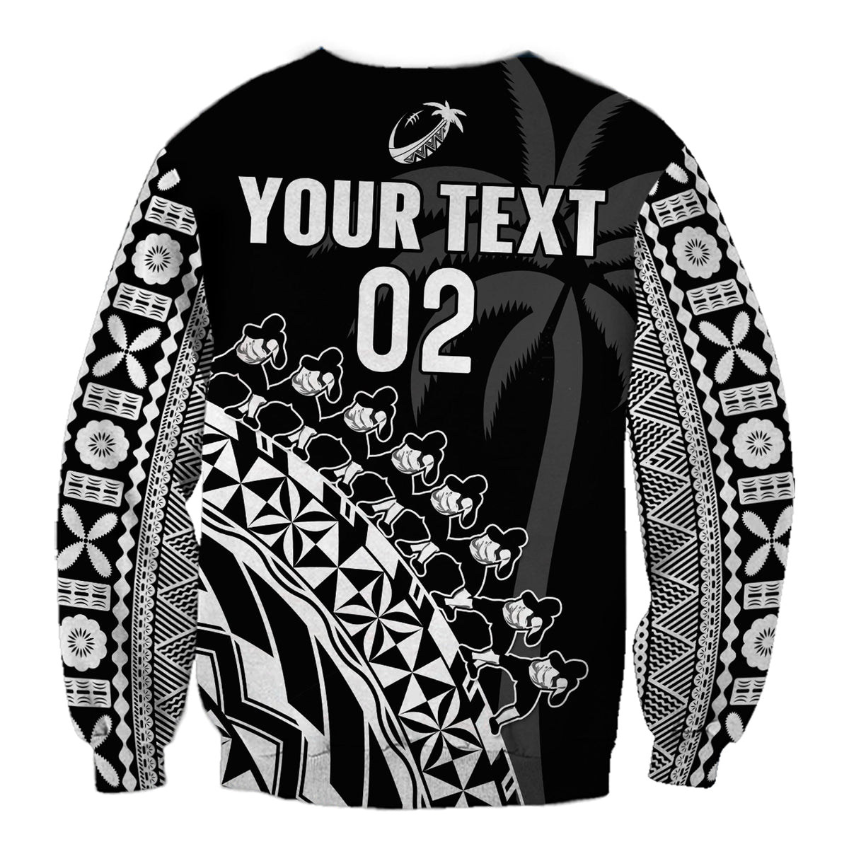 (Custom Text And Number) Fiji Rugby Sweatshirt Fijian Cibi Dance Tapa Pattern Black LT14 - Polynesian Pride
