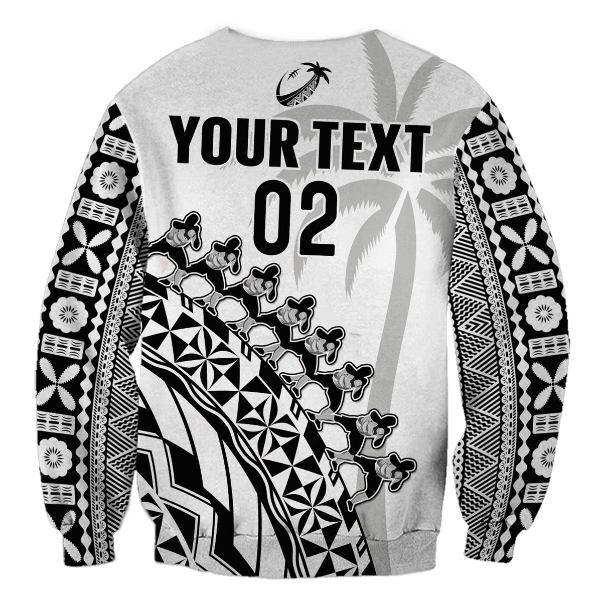(Custom Text And Number) Fiji Rugby Sweatshirt Fijian Cibi Dance Tapa Pattern White LT14 - Polynesian Pride