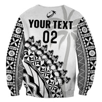 (Custom Text And Number) Fiji Rugby Sweatshirt Fijian Cibi Dance Tapa Pattern White LT14 - Polynesian Pride