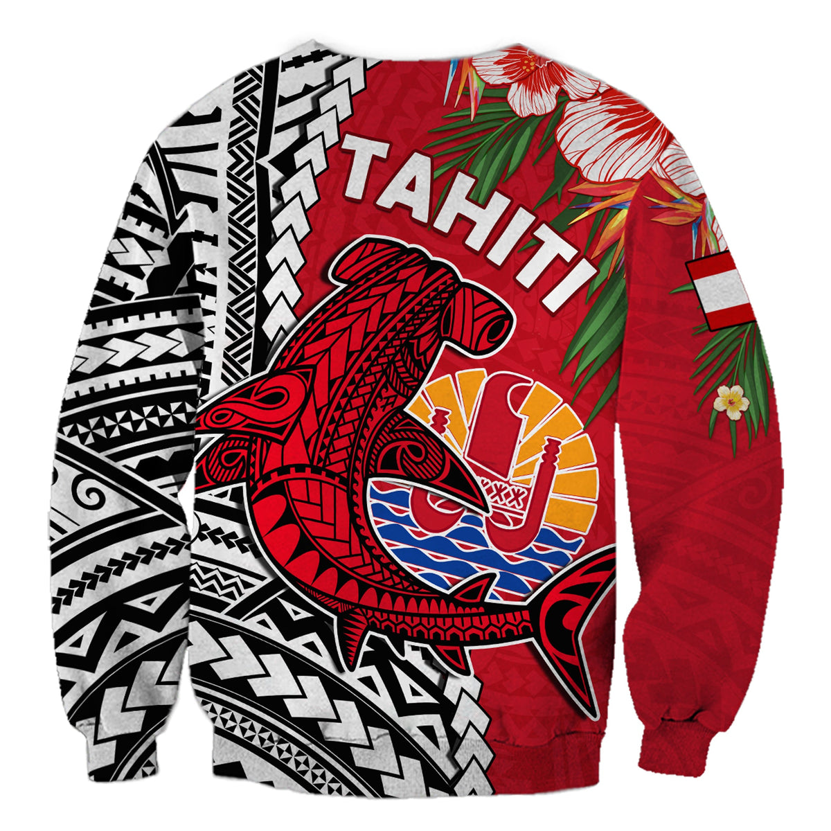 Tahiti Islands Sweatshirt Polynesian Shark Mix Tropical Flowers LT14 - Polynesian Pride