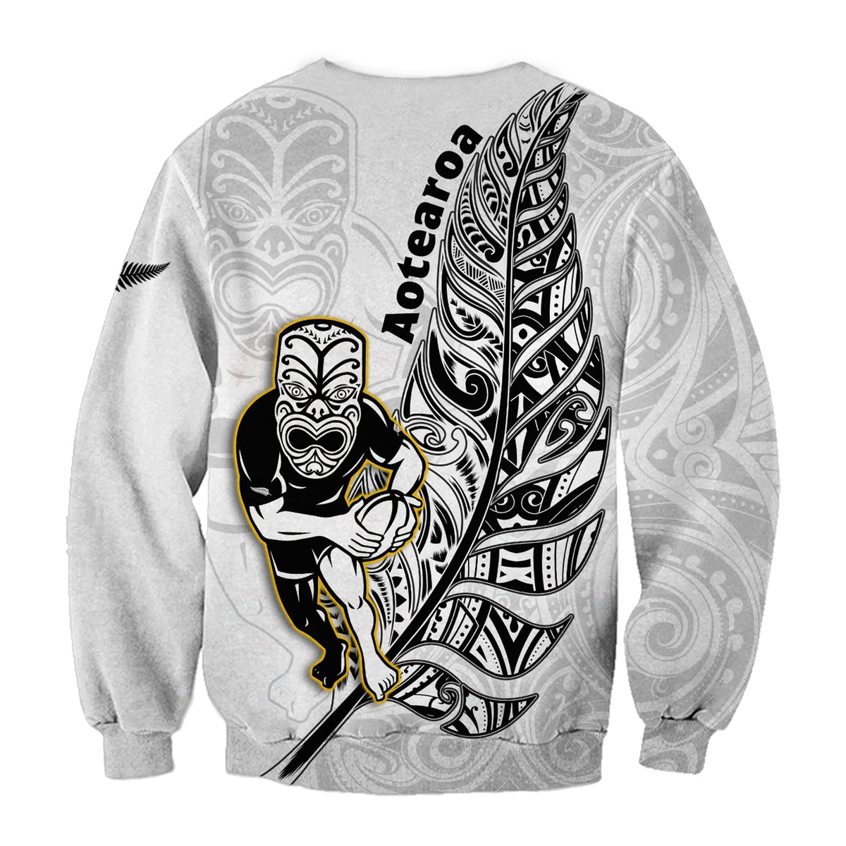 New Zealand Silver Fern Rugby Sweatshirt All Black Maori Version White LT14 - Polynesian Pride