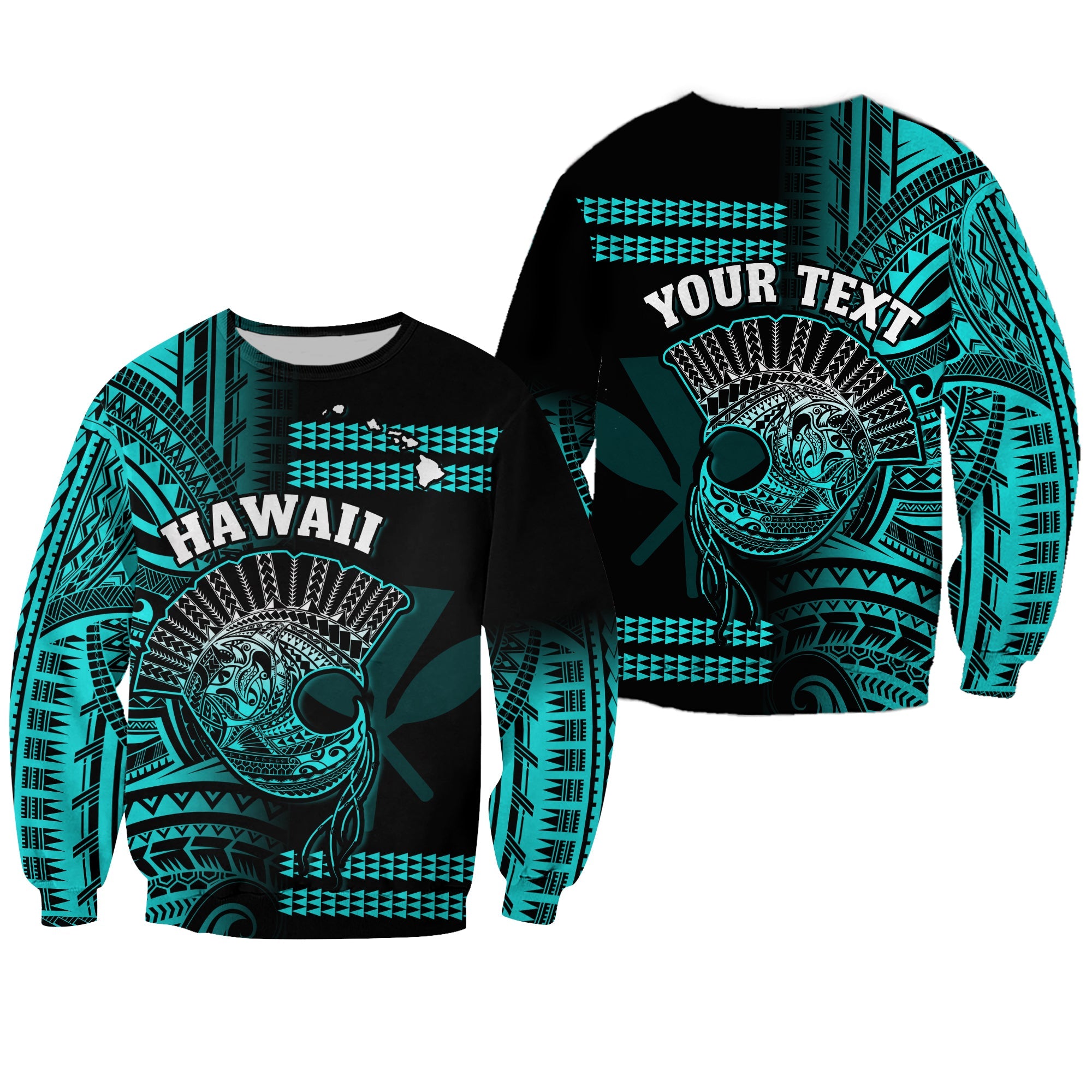 (Custom Personalised) Hawaii Sweatshirt Kakau Warrior Helmet Gradient Turquoise Polynesian LT14 Unisex Turquoise - Polynesian Pride