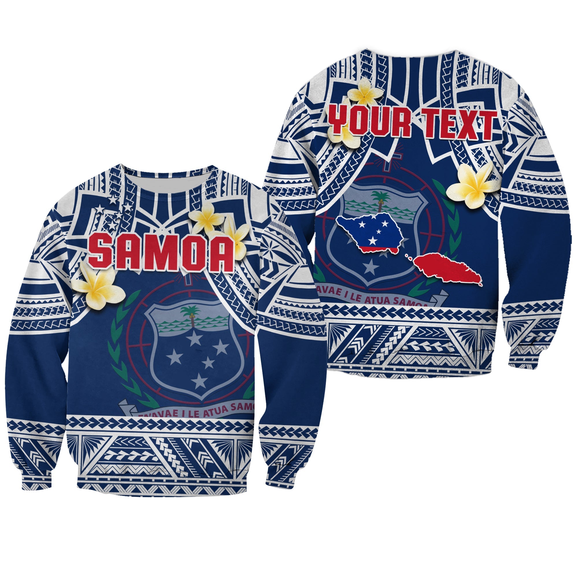 (Custom Personalised) Samoa Sweatshirt Samoan Plumeria Flowers Mix Polynesian Pattern LT14 Unisex Blue - Polynesian Pride