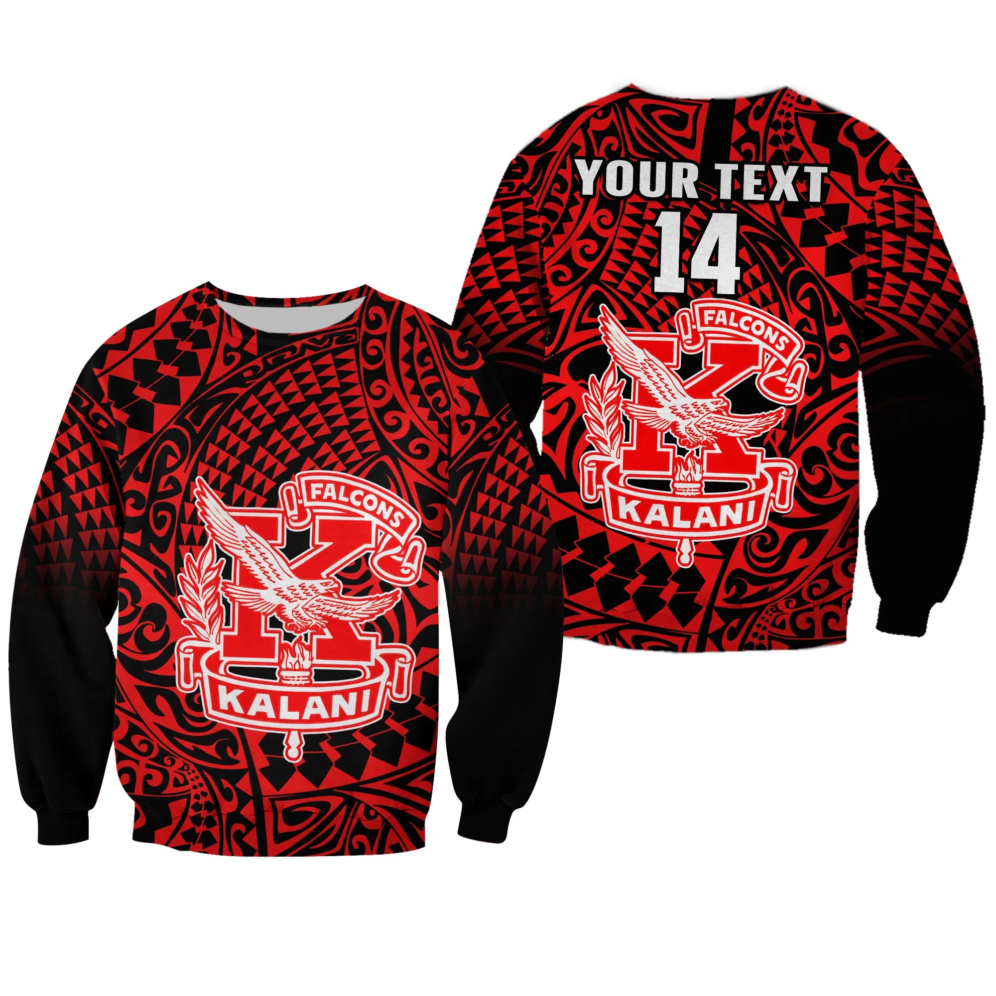 (Custom Text And Number) Hawaii Sweatshirt Kalani High School Tribal Kakau LT14 Unisex Red - Polynesian Pride