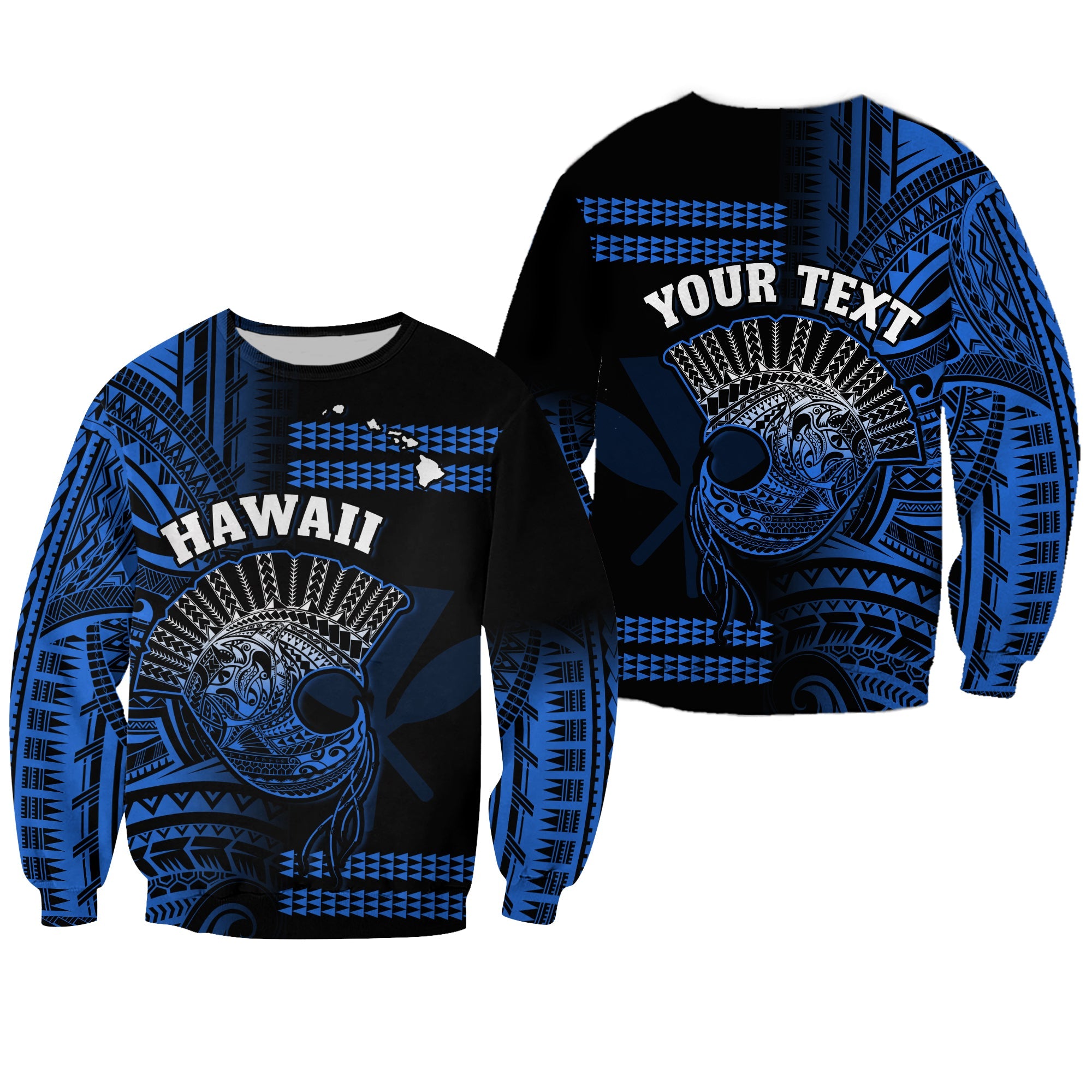 (Custom Personalised) Hawaii Sweatshirt Kakau Warrior Helmet Gradient Blue Polynesian LT14 Unisex Blue - Polynesian Pride