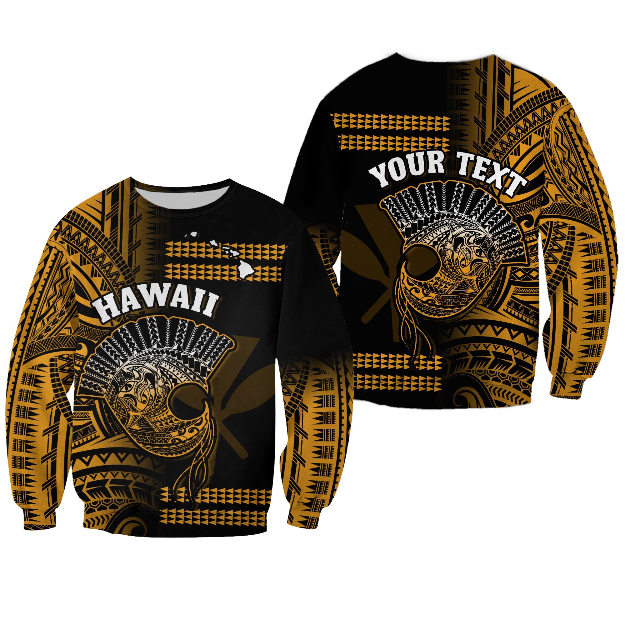 (Custom Personalised) Hawaii Sweatshirt Kakau Warrior Helmet Gradient Gold Polynesian LT14 Unisex Gold - Polynesian Pride