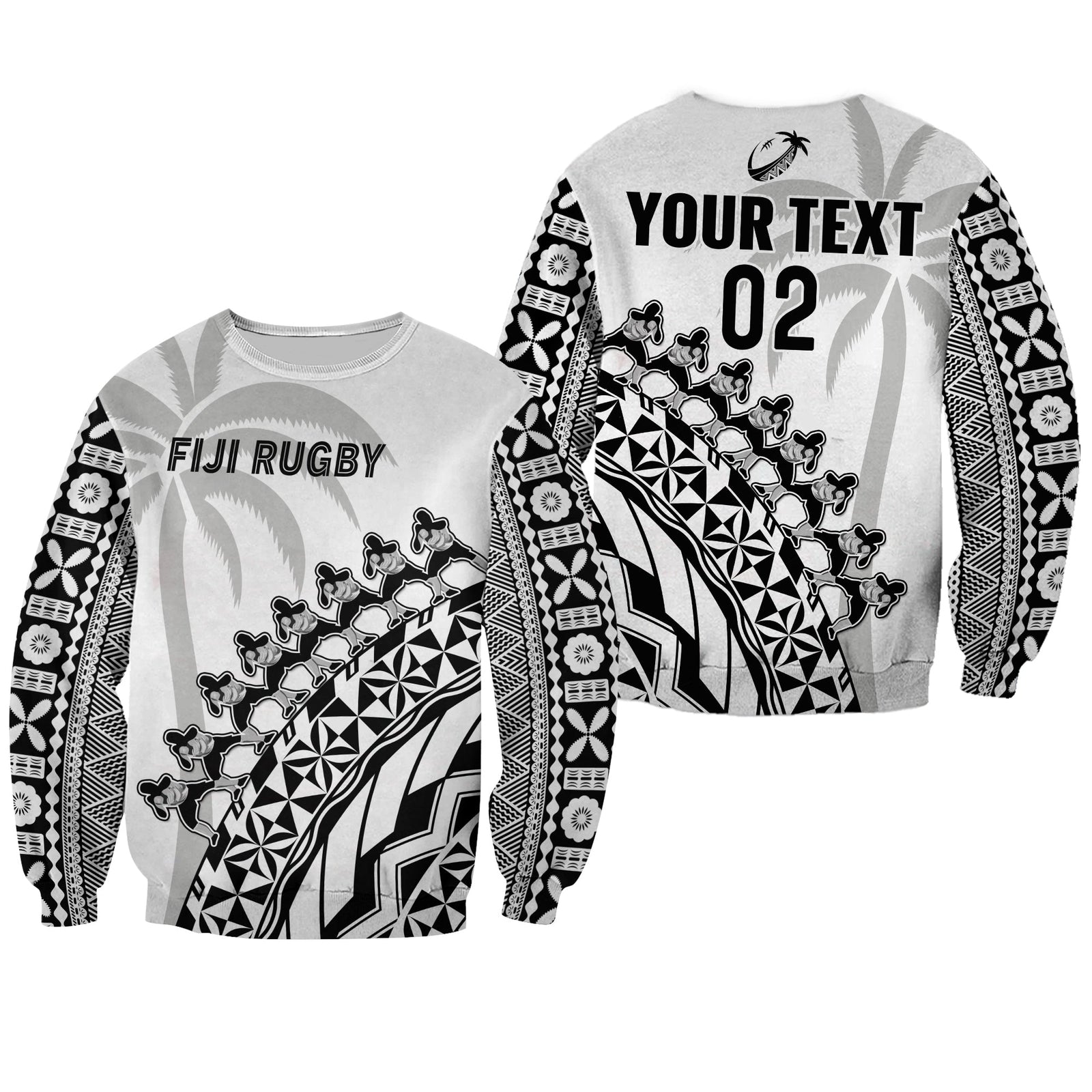 (Custom Text And Number) Fiji Rugby Sweatshirt Fijian Cibi Dance Tapa Pattern White LT14 Unisex White - Polynesian Pride