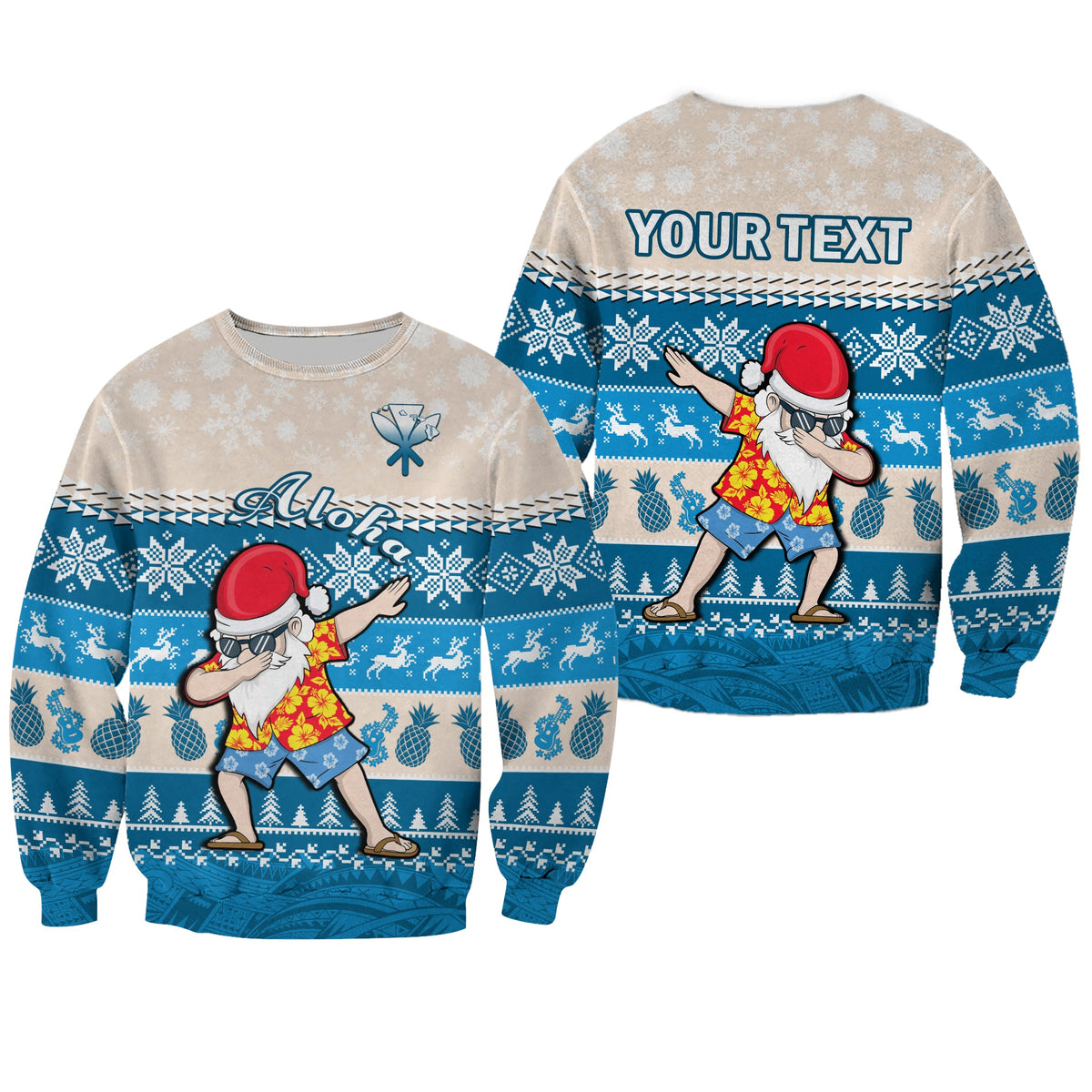 (Custom Personalised) Hawaii Mele Kalikimaka Sweatshirt Dabbing Santa Blue Merry Christmas LT14 Unisex Blue - Polynesian Pride