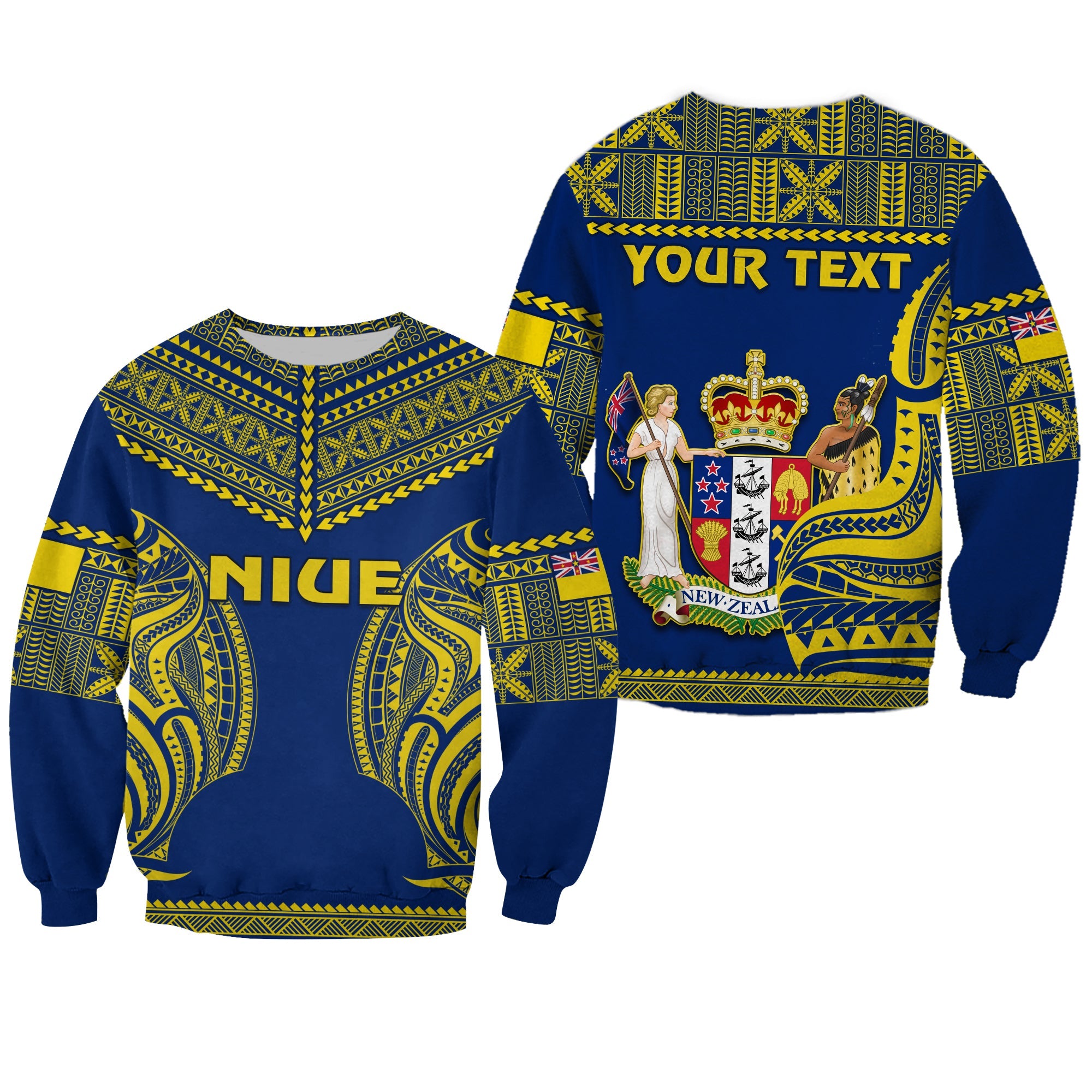 (Custom Personalised) Niue Sweatshirt Hiapo Mix Polynesian Happy Constitution Day LT14 Unisex Blue - Polynesian Pride