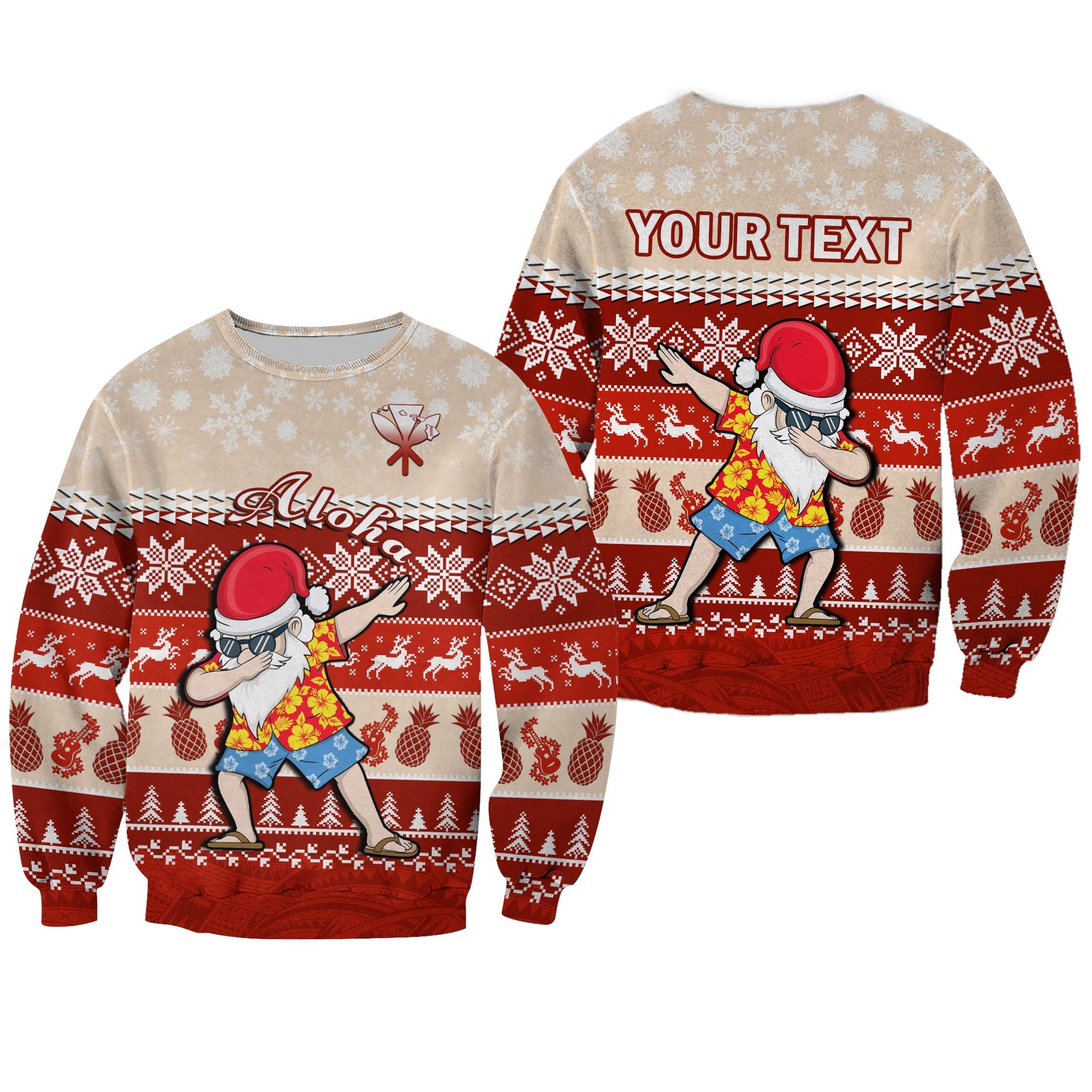 (Custom Personalised) Hawaii Mele Kalikimaka Sweatshirt Dabbing Santa Red Merry Christmas LT14 Unisex Red - Polynesian Pride