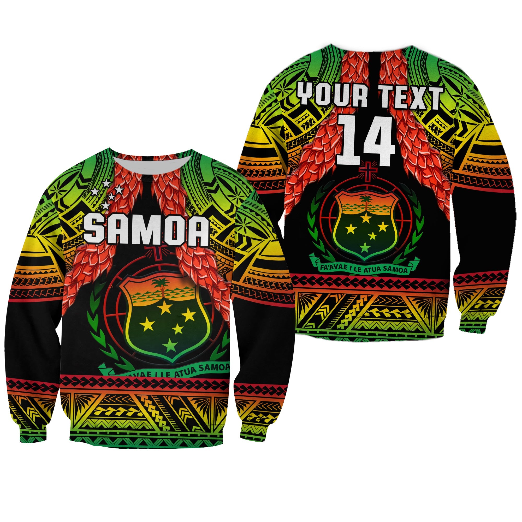 (Custom Text And Number) Samoa Rugby Sweatshirt Teuila Torch Ginger Gradient Style LT14 Unisex Black - Polynesian Pride