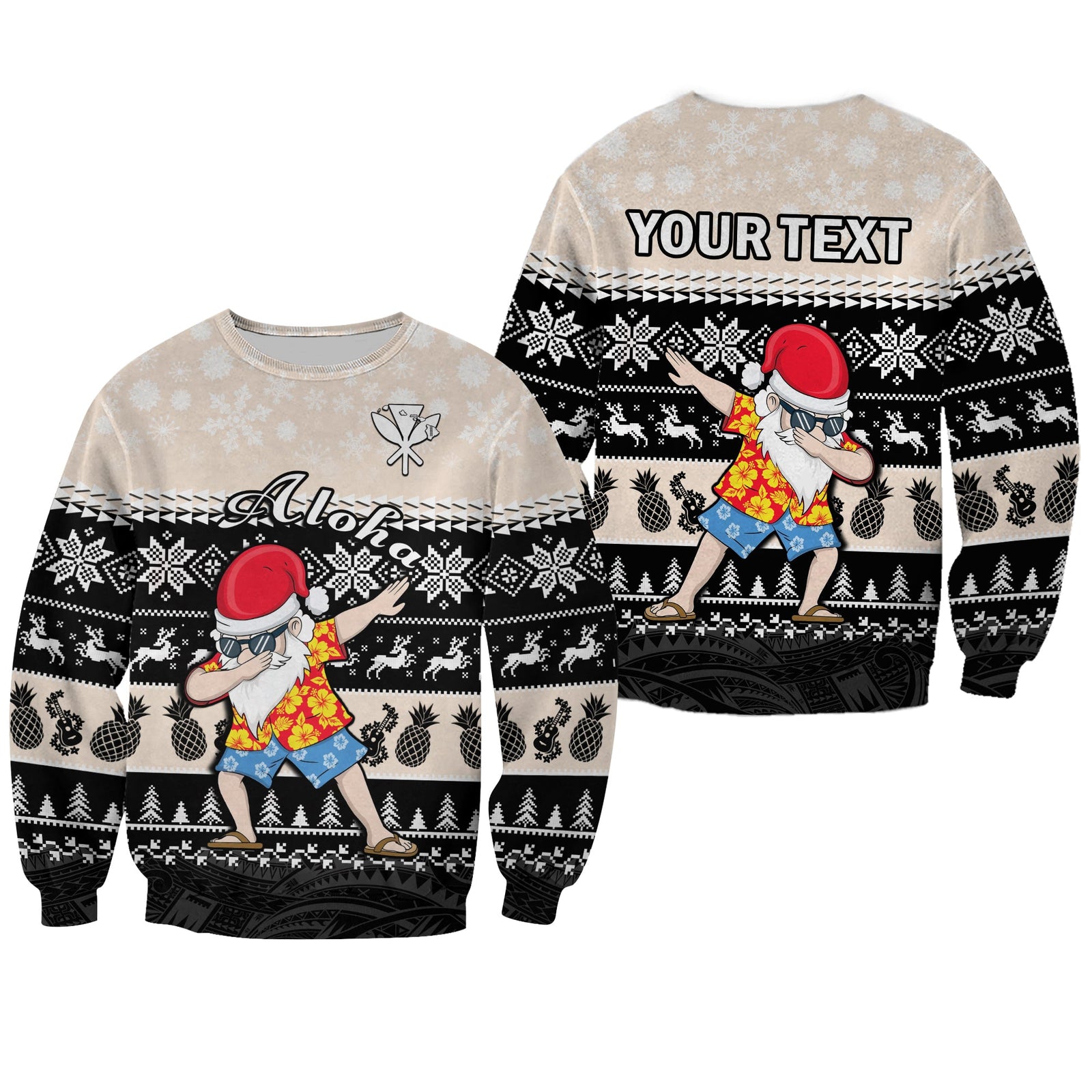 (Custom Personalised) Hawaii Mele Kalikimaka Sweatshirt Dabbing Santa Black Merry Christmas LT14 Unisex Black - Polynesian Pride