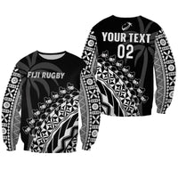 (Custom Text And Number) Fiji Rugby Sweatshirt Fijian Cibi Dance Tapa Pattern Black LT14 Unisex Black - Polynesian Pride