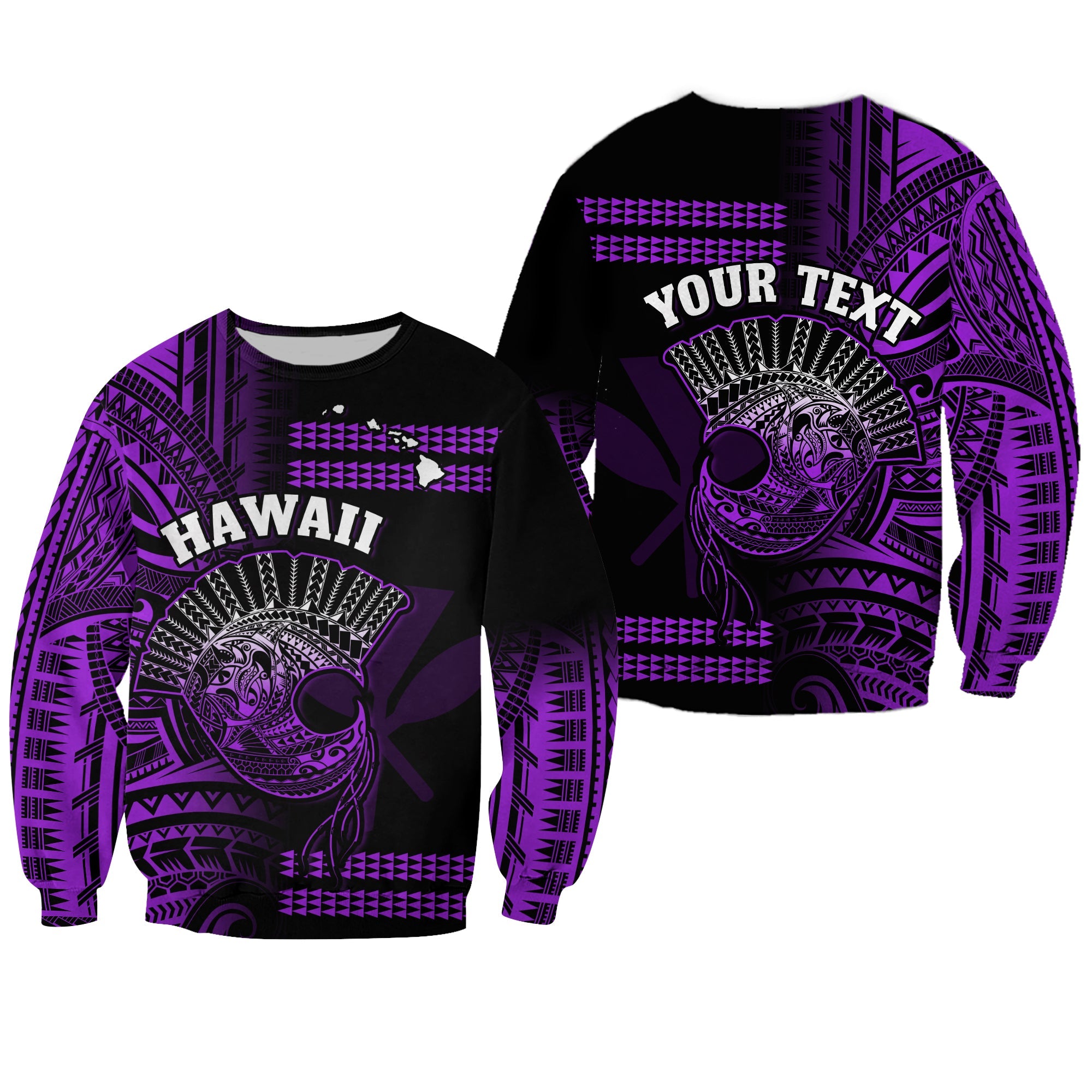 (Custom Personalised) Hawaii Sweatshirt Kakau Warrior Helmet Gradient Purple Polynesian LT14 Unisex Purple - Polynesian Pride