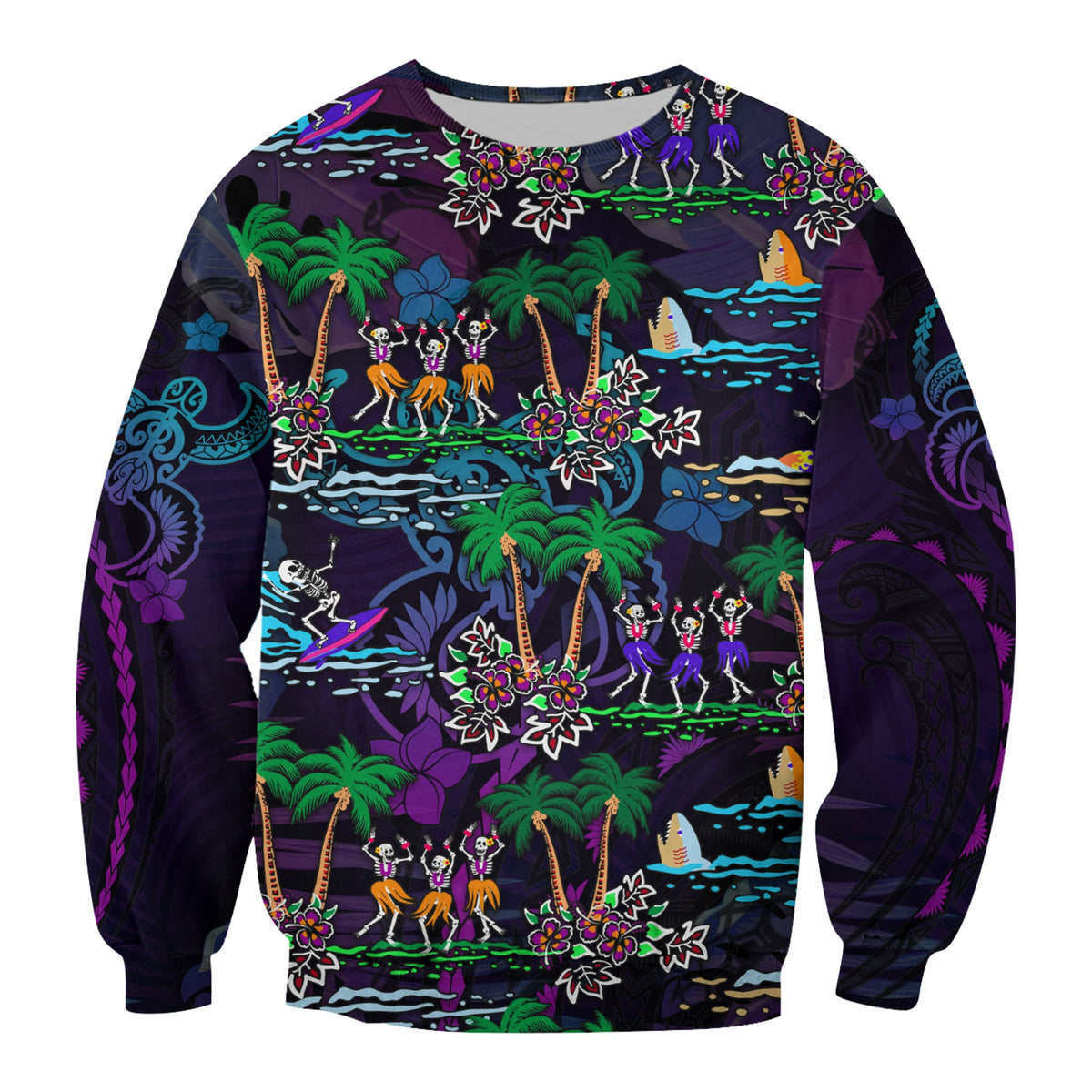 (Custom Personalised) Hawaii Skeleton Dancing Sweatshirt Halloween Hawaiian Turtle LT13 - Polynesian Pride