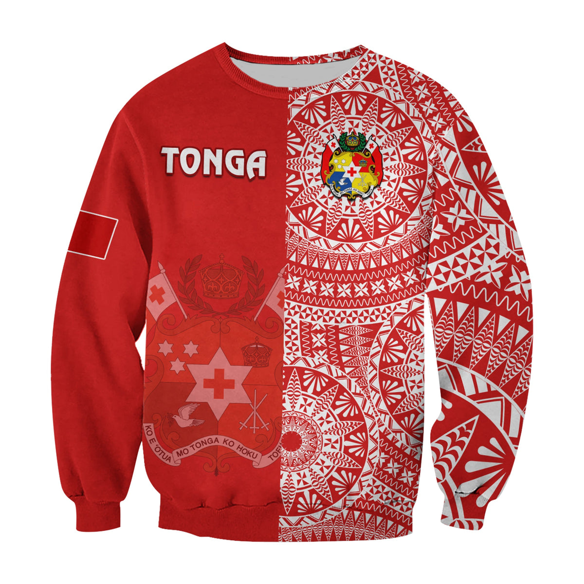(Custom Text And Number) Tonga Sweatshirt Tongan Coat Of Arms Ngatu Pattern LT14 - Polynesian Pride