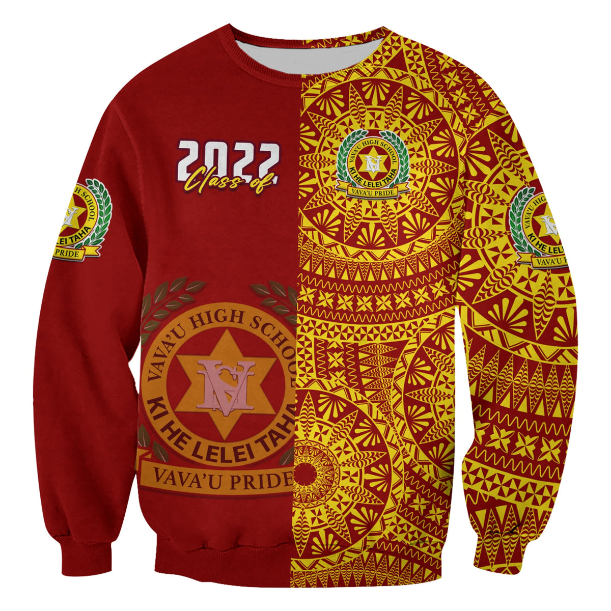 (Custom Text And Number) Tonga Vavau High School Sweatshirt Class Of Year Tongan Ngatu Pattern LT14 - Polynesian Pride