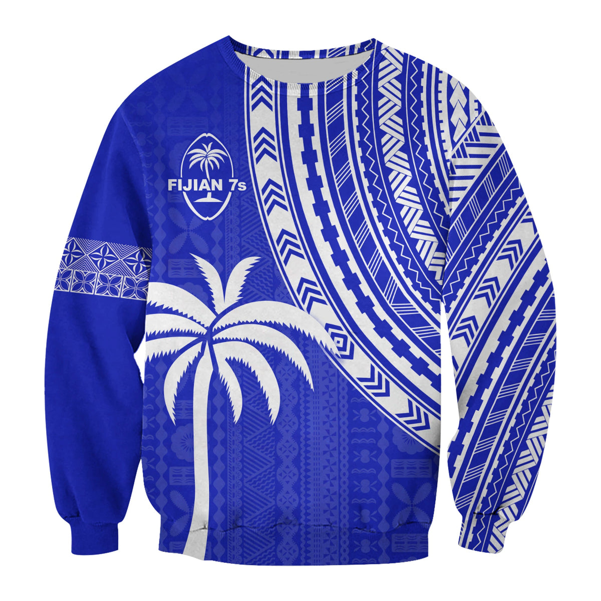 (Custom Text and Number) Fiji Rugby Sevens Sweatshirt Fijian 7s Tapa Polynesian Blue Ver.02 LT13 - Polynesian Pride
