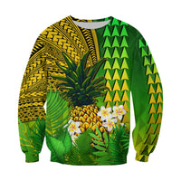 Hawaii Pineapple Sweatshirt Plumeria Frangipani Mix Tribal Pattern LT13 - Polynesian Pride