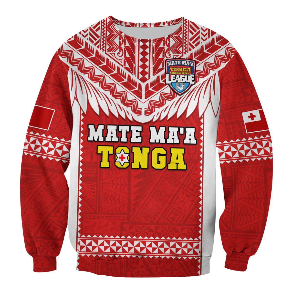 (Custom Text And Number) Tonga Rugby Sweatshirt Mate Maa Tonga Pacific Ngatu White LT14 - Polynesian Pride