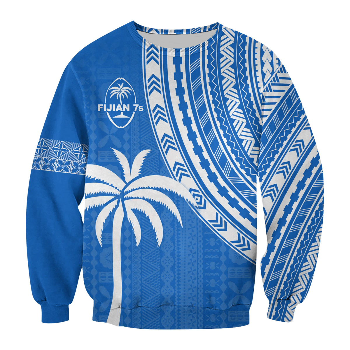 (Custom Text and Number) Fiji Rugby Sevens Sweatshirt Fijian 7s Tapa Polynesian Blue Ver.01 LT13 - Polynesian Pride