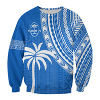 (Custom Text and Number) Fiji Rugby Sevens Sweatshirt Fijian 7s Tapa Polynesian Blue Ver.01 LT13 - Polynesian Pride