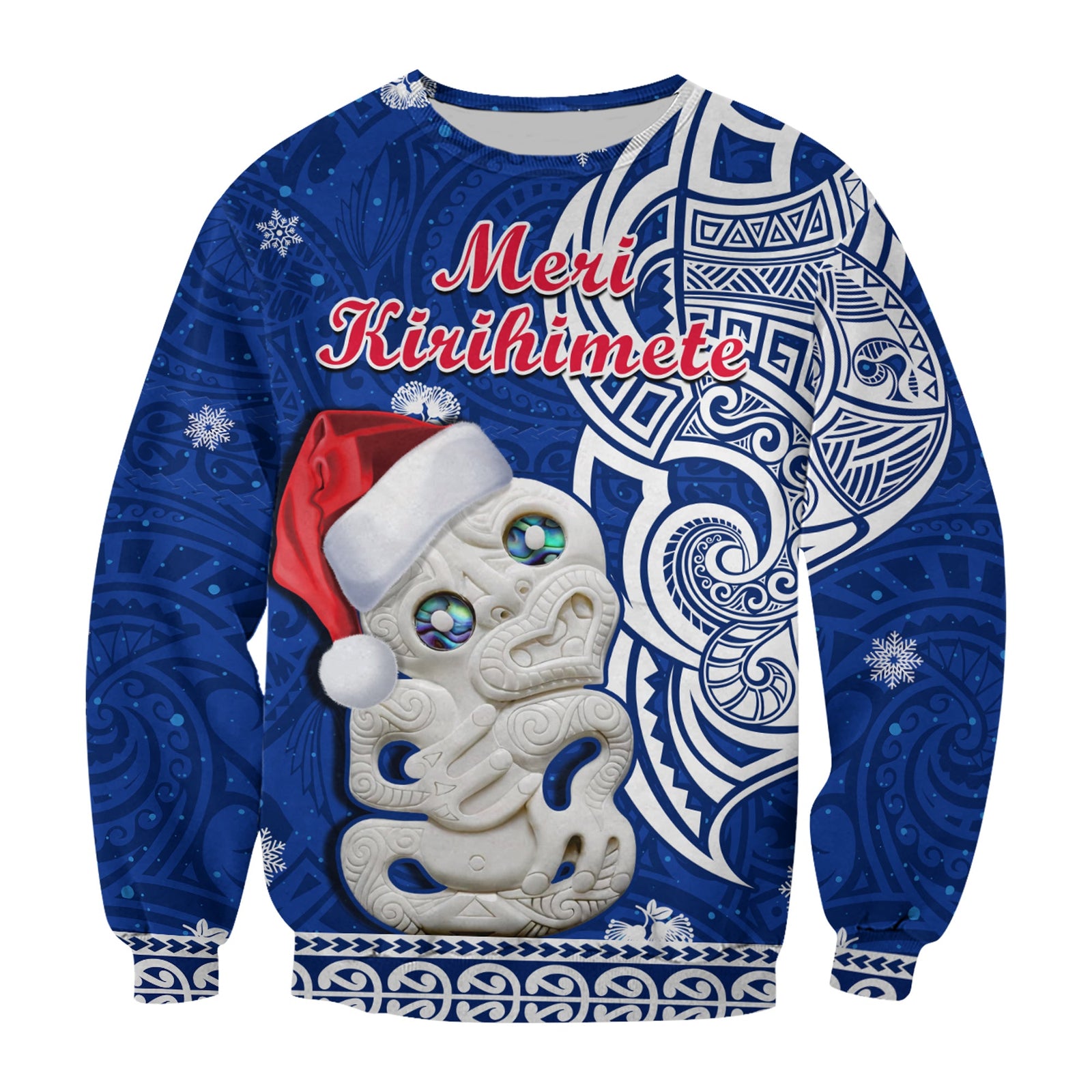 New Zealand Christmas Sweatshirt Hei Tiki Blue Pohutukawa Meri Kirihimete LT14 Unisex Blue - Polynesian Pride